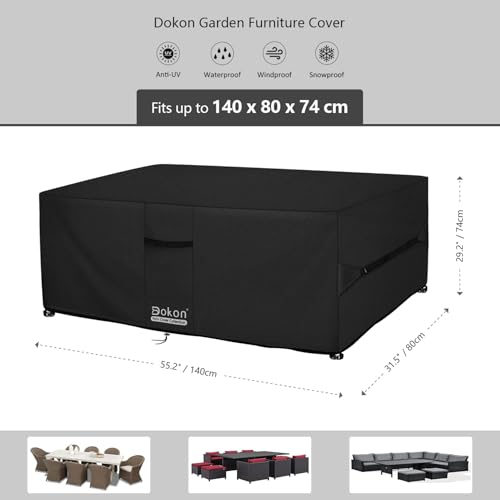 Dokon - Housse de Protection pour Table de Jardin Extérieure (140x80x74cm) - Imperméable, Résistante au Vent et à l'UV -