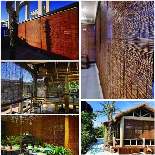 Rideaux en Roseau Naturel Respirants Occultants 60x100cm Stores À Rouleau en Bambou Galerie Balcon Jardin Patio